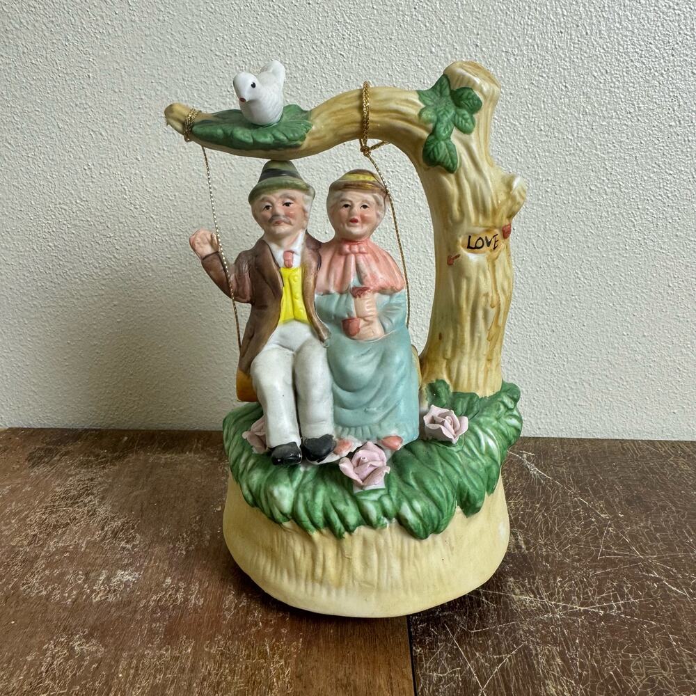 Vintage‎ Elderly Couple in Swing Ceramic Through The Years Music Box